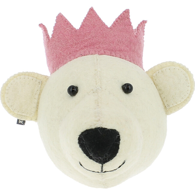 Mini White Bear Head with Pink Crown