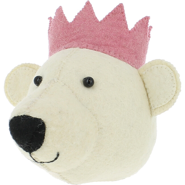 Mini White Bear Head with Pink Crown