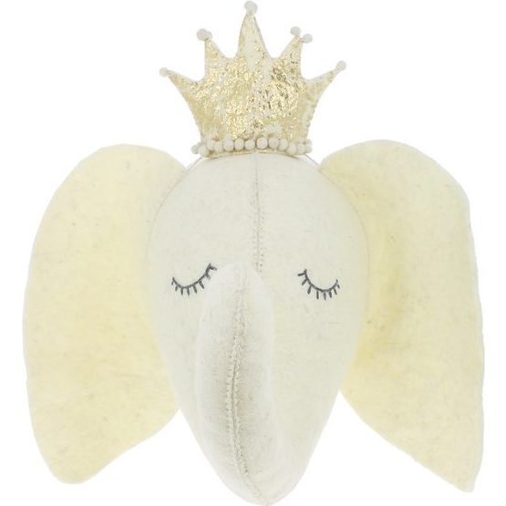 Sleepy Elephant with Crown, Cream - Wall Décor - 1