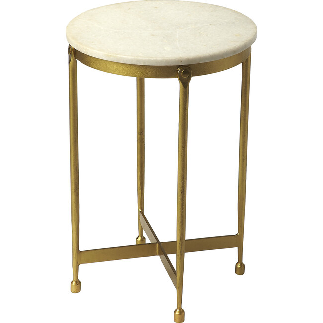 Claypool Marble Side Table, White/Gold
