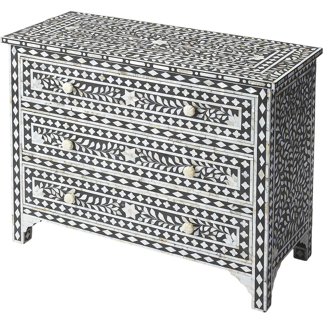 Victoria Mother Of Pearl Drawer Chest, Black