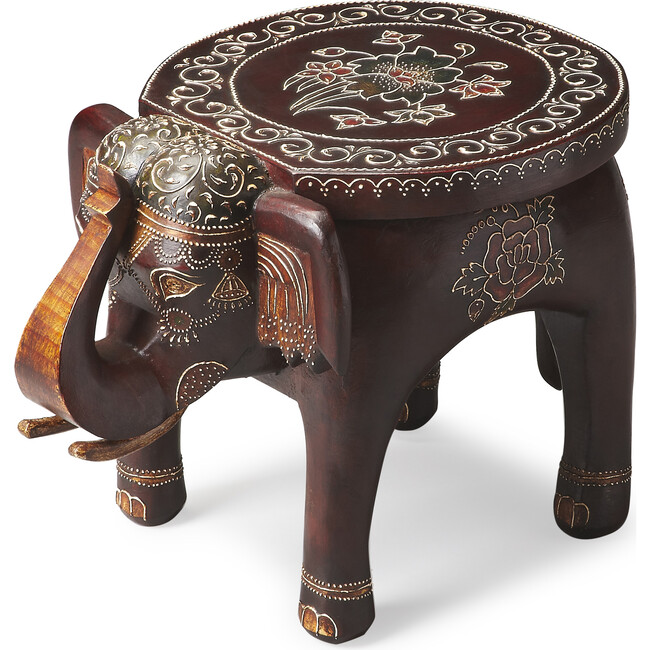 Botswana Hand-Painted Elephant Table, Natural - Accent Tables - 1 - zoom