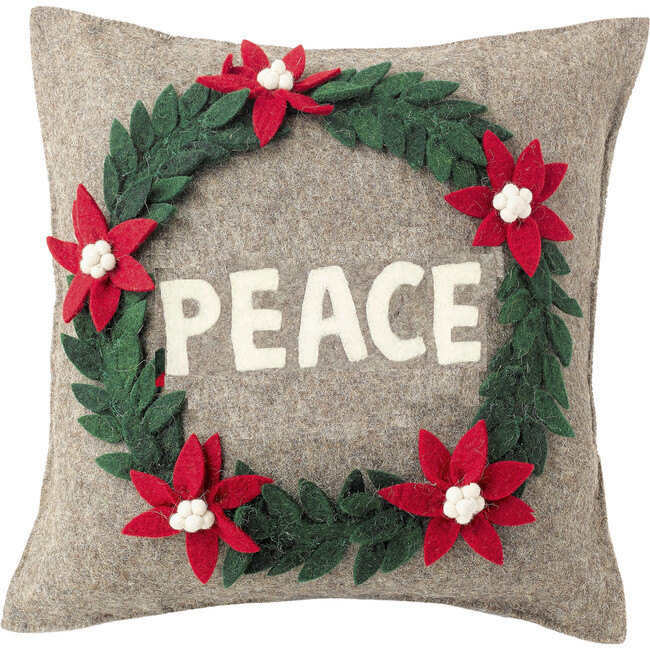 Peace Wreath Pillow Cover, Grey - Decorative Pillows - 1