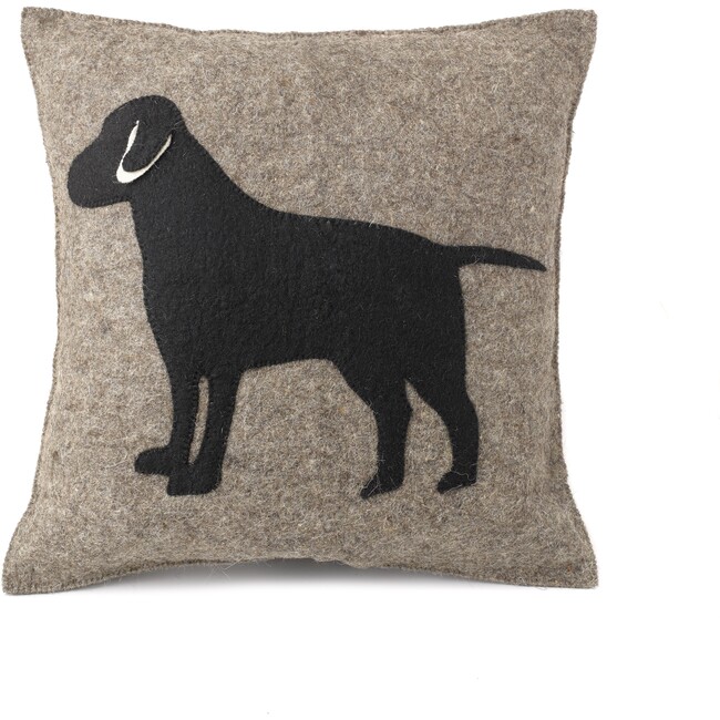 Pillow in Hand Felted Wool, Black Lab on Grey