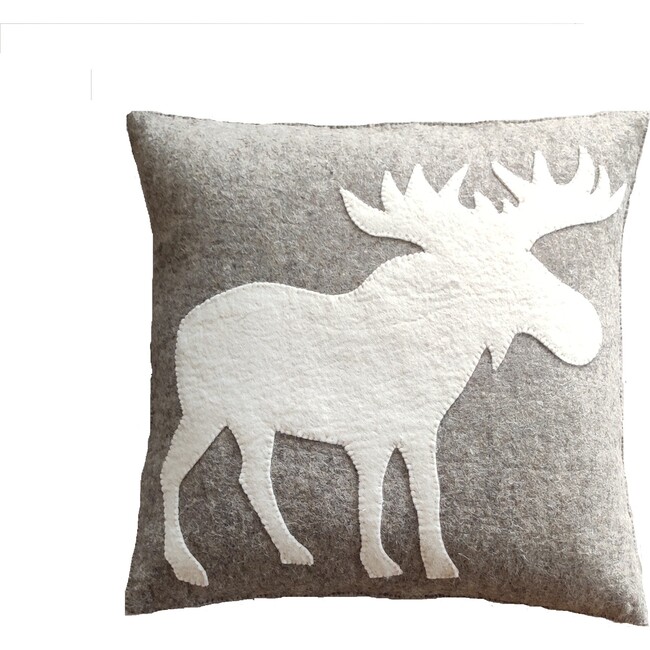 Moose Silhouette Pillow, Grey