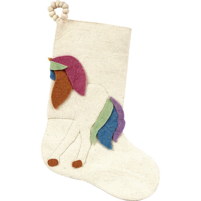 Christmas Stocking in Hand Felted Wool, Unicorn on Cream - Stockings - 4