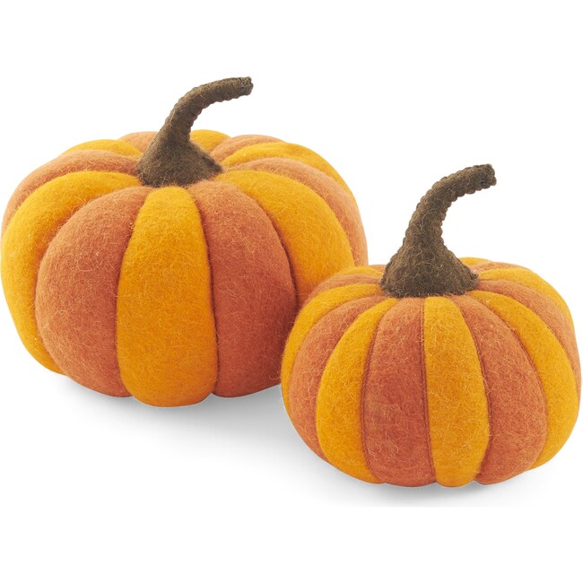 Hand Felted Wool Pumpkin Pair, Orange - Accents - 1