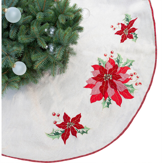 Poinsettia Christmas Tree Skirt - MON AMI Stockings & Tree Skirts ...