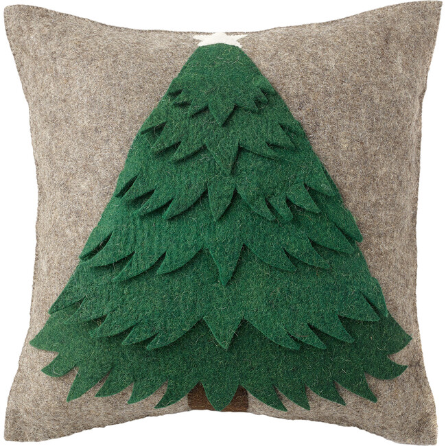 Wool Christmas Tree Pillow Cover, Grey - Decorative Pillows - 1