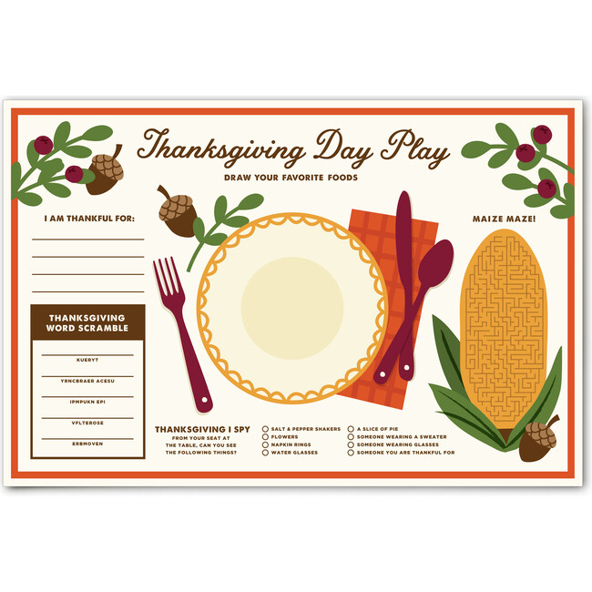 Thanksgiving Kid's Place Mat, Beige Multi - Paper Goods - 1