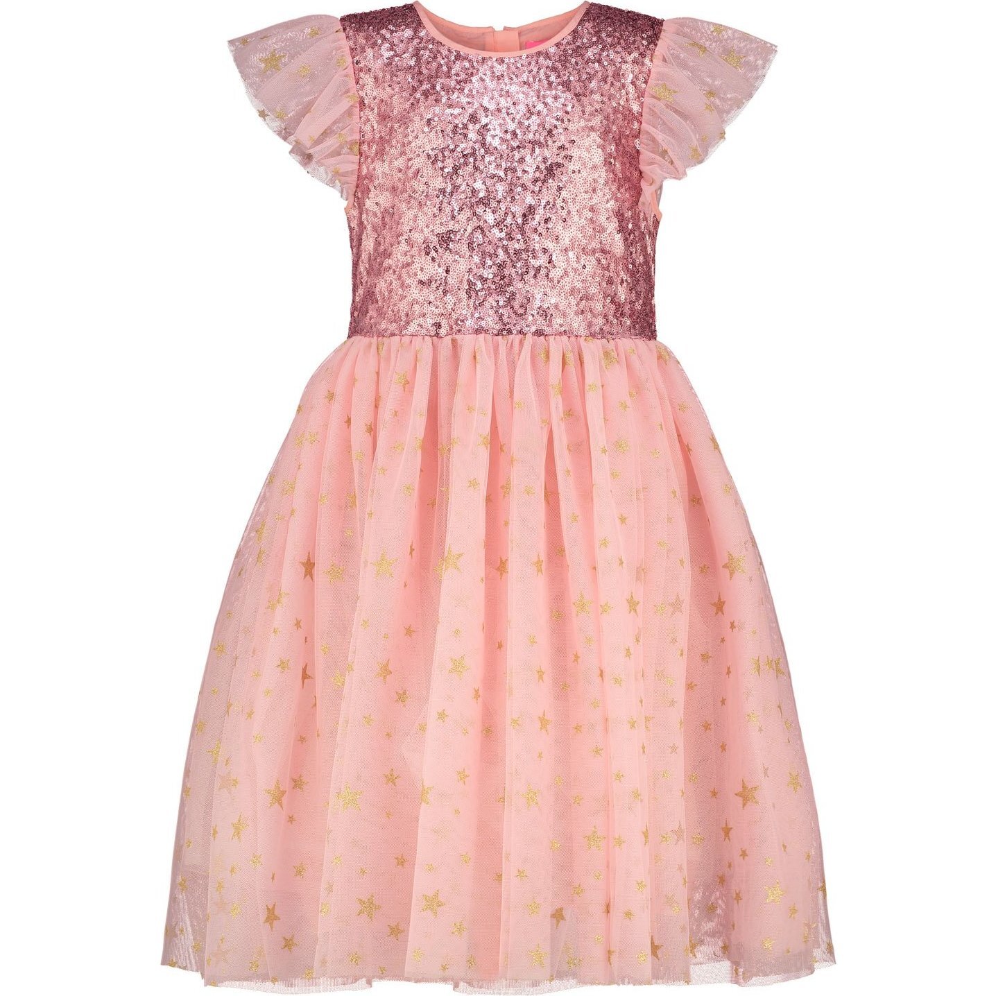 Shimmer Party Dress, Pink Sequin & Star Tulle - Dresses - 1