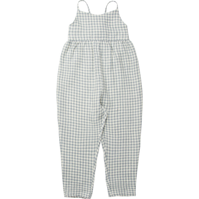 Linen Jumping Jack Jumpsuit, Blue Check - Jumpsuits - 1