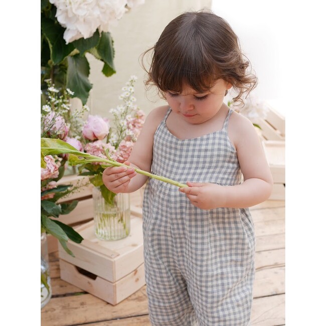 Linen Jumping Jack Jumpsuit, Blue Check - Jumpsuits - 3