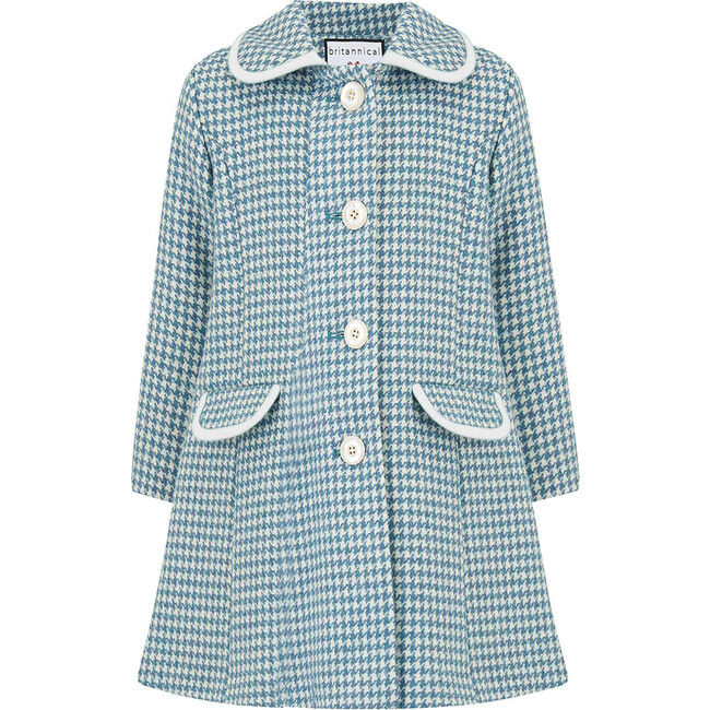Chelsea Houndstooth Coat, Teal & White