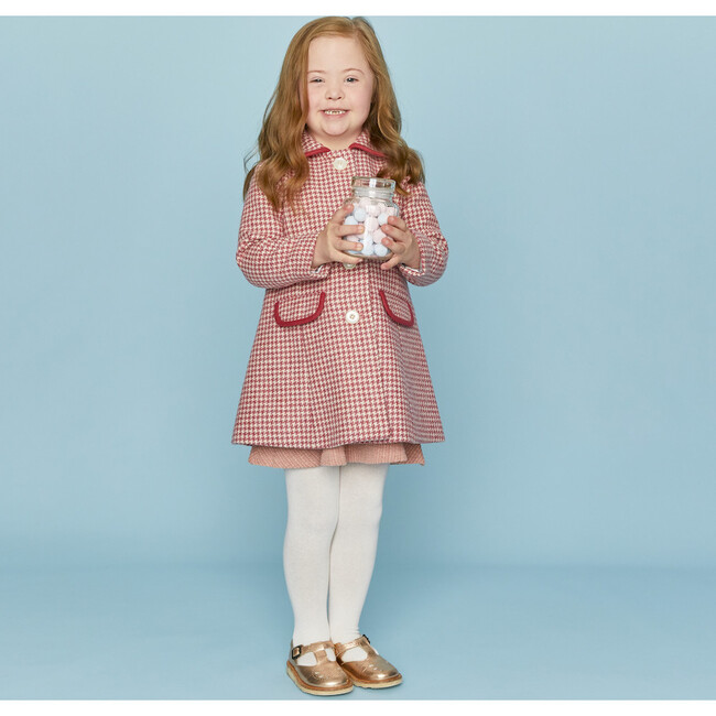 Chelsea Houndstooth Coat, Pink & White - Wool Coats - 3