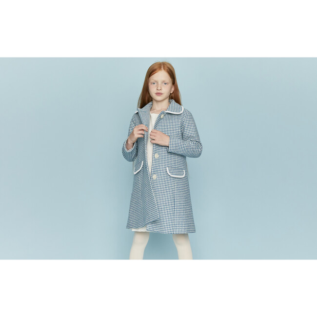 Chelsea Houndstooth Coat, Teal & White - Wool Coats - 2