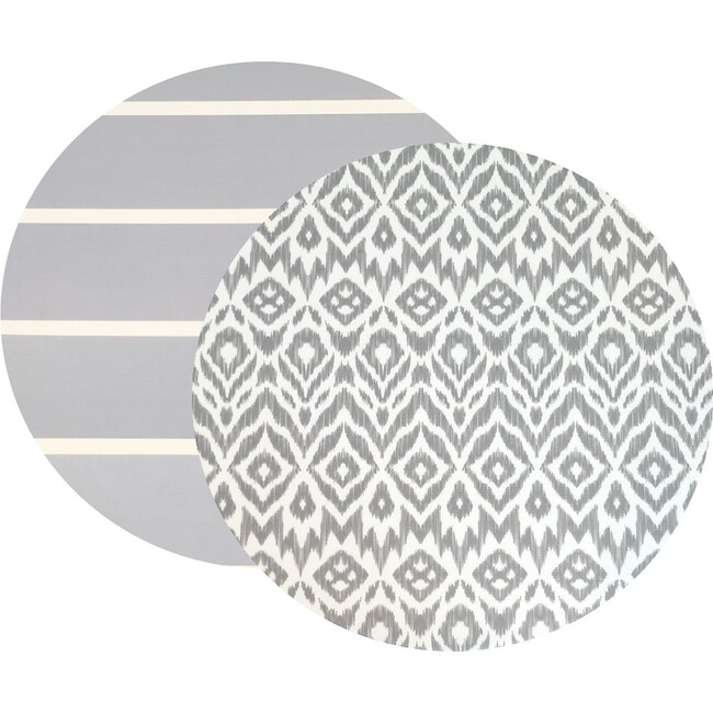 Reversible Round Ikat & Stripe Foam Playmat, Grey