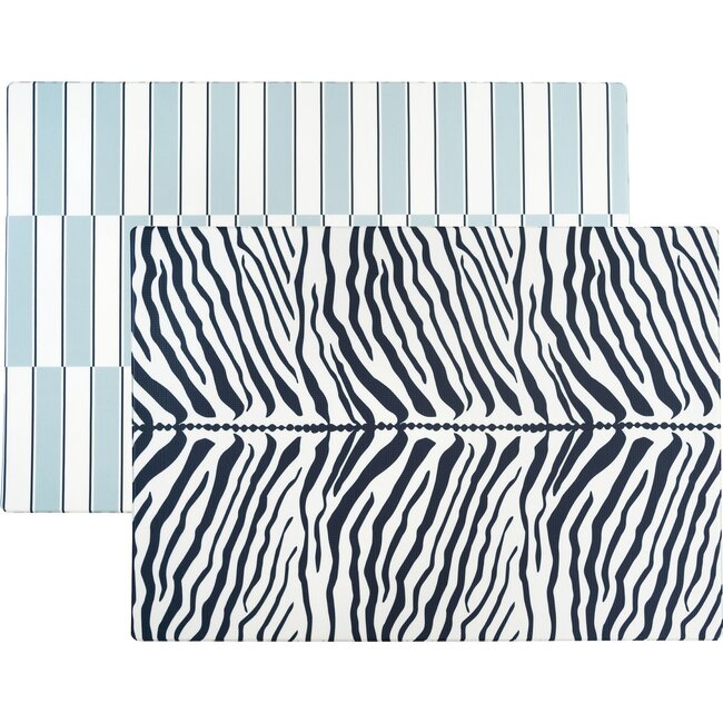 Reversible Zebra & Stripe Foam Playmat, Navy - Playmats - 1 - zoom
