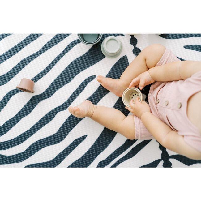 Reversible Zebra & Stripe Foam Playmat, Navy - Playmats - 2