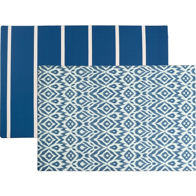 Reversible Ikat & Stripe Foam Playmat, Navy - Playmats - 1