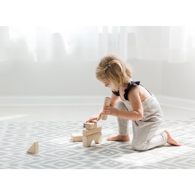 Reversible Ikat & Stripe Foam Playmat, Grey - Playmats - 2