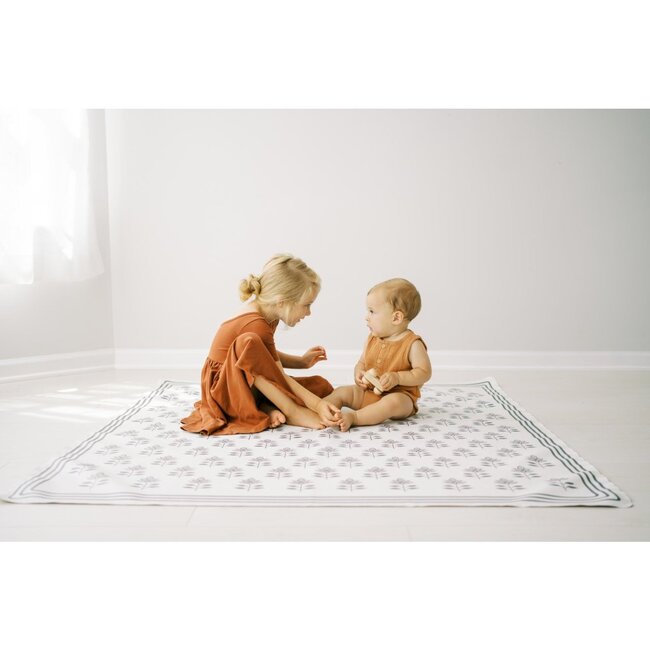 Block Print Petals Vegan Leather Playmat, Grey - Playmats - 3