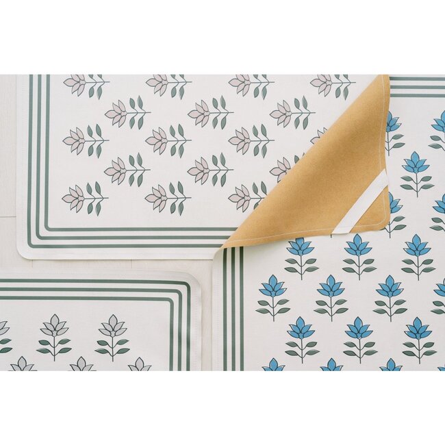 Block Print Petals Vegan Leather Playmat, Grey - Playmats - 6