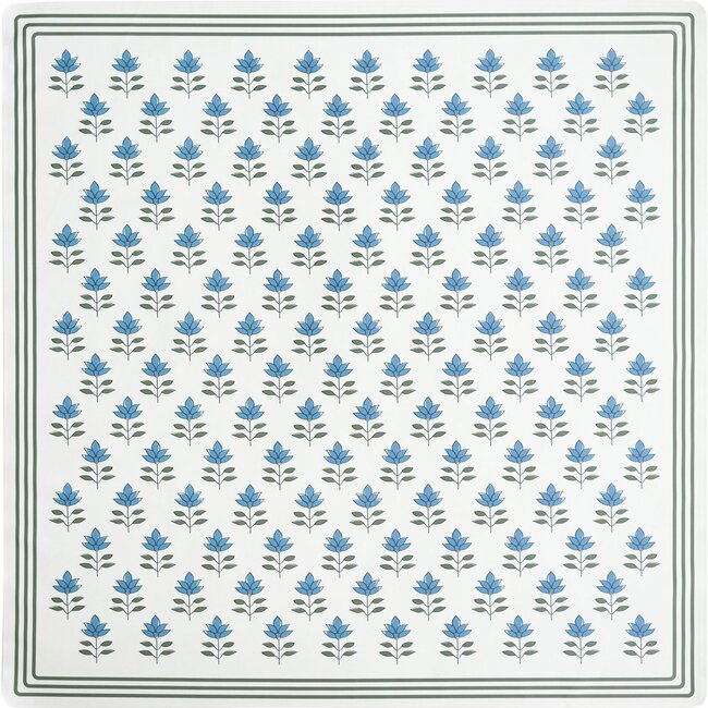 Block Print Petals Vegan Leather Playmat, Blue - Playmats - 1