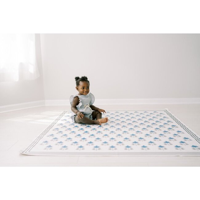 Block Print Petals Vegan Leather Playmat, Blue - Playmats - 3