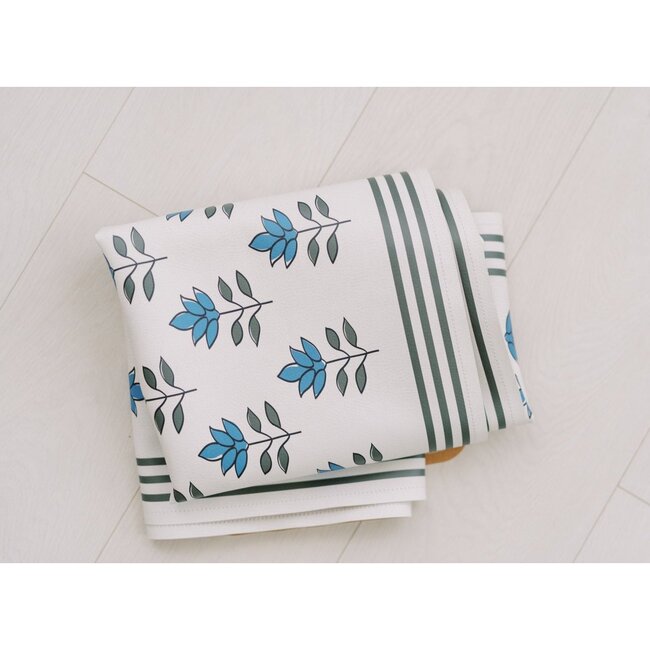 Block Print Petals Vegan Leather Playmat, Blue - Playmats - 4