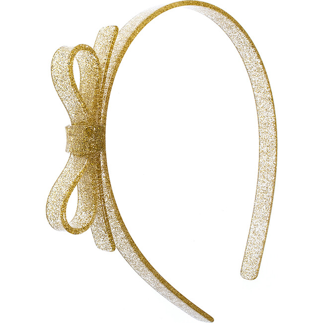 Thin Bow Headband, Glitter Gold