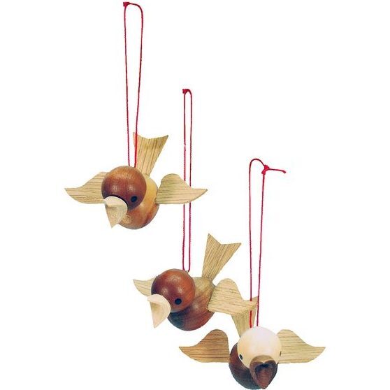 Wooden Bird String Ornament, Natural