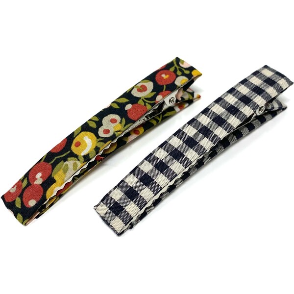 Large Bar Clips Set of 2, Liberty Black Floral & Black Check LuluLuvs