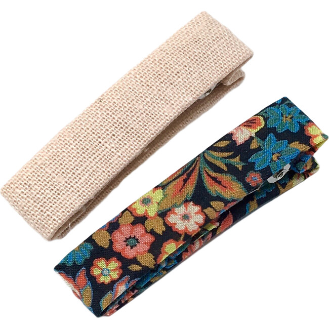 Set of 2 Bar Clips, Liberty Harvest Floral & Blush Linen - Hair Accessories - 1