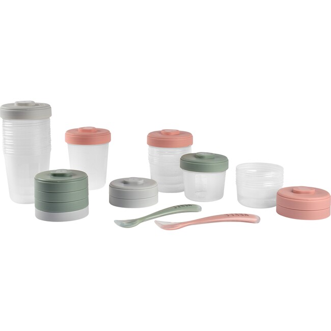 BEABA Clip Containers Set of 12 + Spoons, Eucalyptus