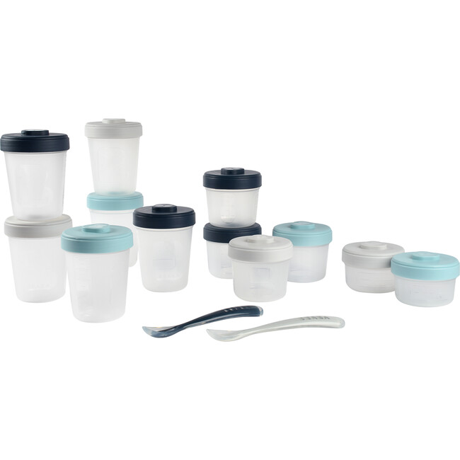 BEABA Clip Containers Set of 12 + Spoons, Rain - Food Storage - 1