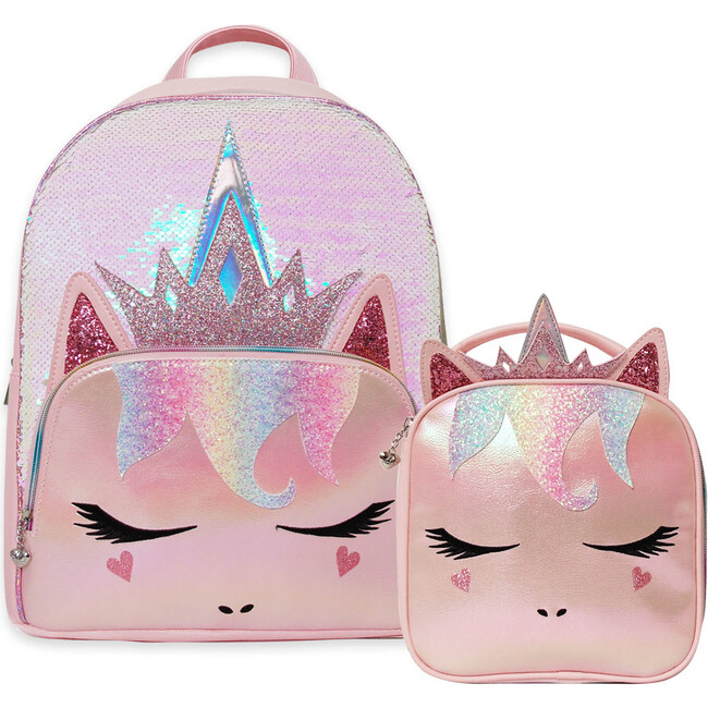 Sequin Miss Gwen Large Backpack & Insulated Lunch Bag Set, Pink - Backpacks - 1