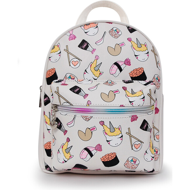 Sushi Unicorn Printed Mini Backpack, White - Backpacks - 1