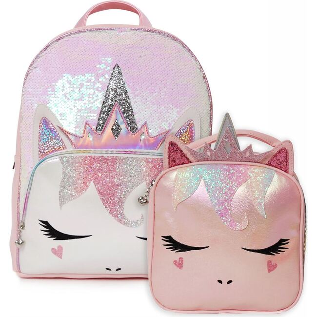 Queen Miss Gwen Unicorn Sequins Backpack & Lunch Bag Set, Pink - Backpacks - 1