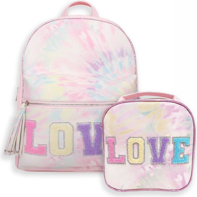Love Tie Dye Large Backpack & Insulated Lunch Bag Set, Pink - Backpacks - 1
