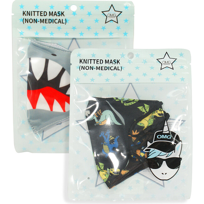 Shark & Dino Printed Face Mask Set - Face Masks - 2