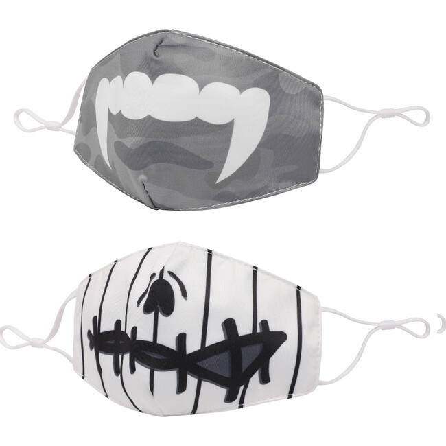 Vampire Fangs and Zombie Striped Face Mask Set - Face Masks - 1