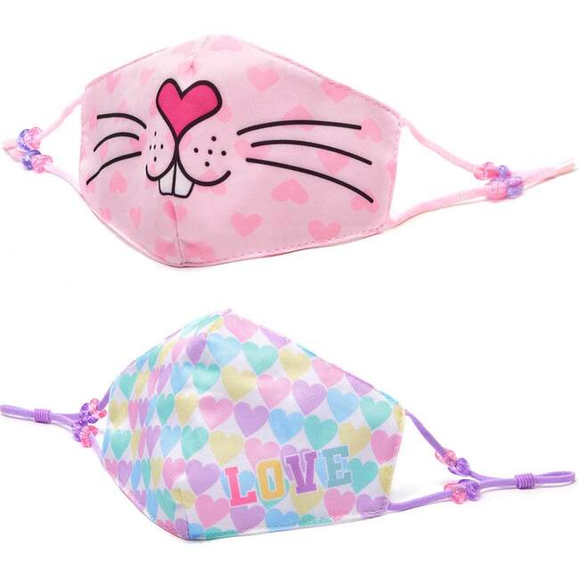 Miss Kiki Bunny & Pastel Heart Printed 2pc Face Mask Set - Face Masks - 1