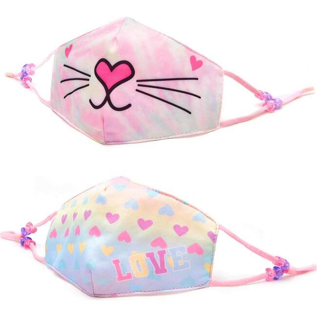 Bella Kitty Tie Dye & Love Heart Printed 2pc face Mask Set - Face Masks - 1