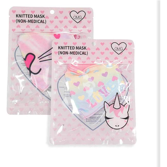 Bella Kitty Tie Dye & Love Heart Printed 2pc face Mask Set - Face Masks - 2