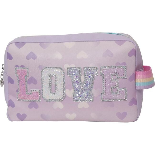 "Love" Heart Print Lavender Cosmetic Pouch, Lavender
