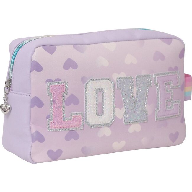 "Love" Heart Print Lavender Cosmetic Pouch, Lavender