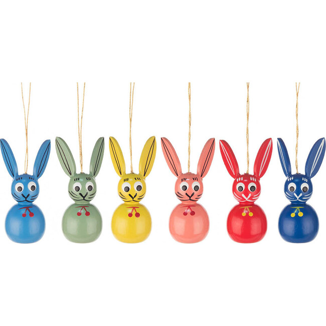 Set of 6 Easter Ornaments, Assorted Rabbits