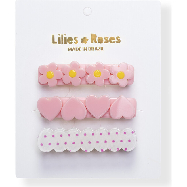 Light Pink Flower and Dots Alligator Clips - Hair Accessories - 1
