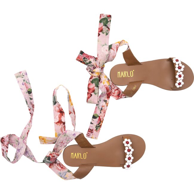 Noel Tie Up Sandals, Florals